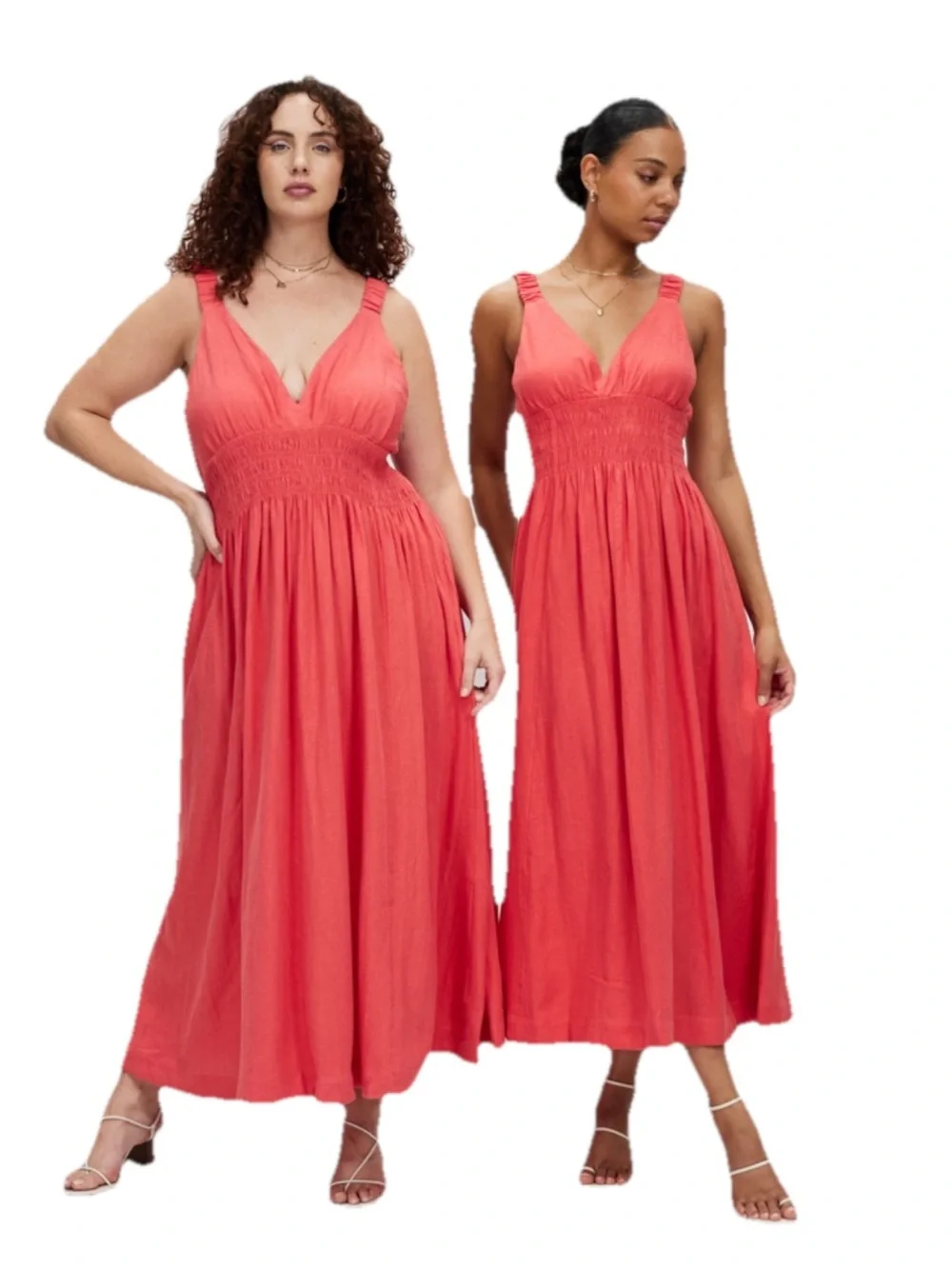 Abercrombie & Fitch Pink Linen Blend Smocked Maxi Dress V-Neck Small
